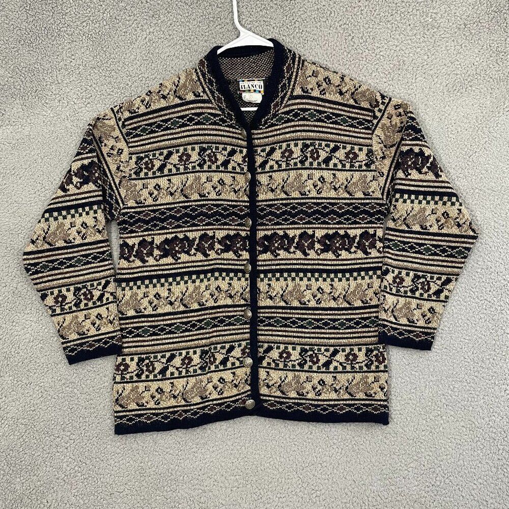 VTG ILANCO Cardigan Women M Multi Color Knit Silver Button Grandma Sweater